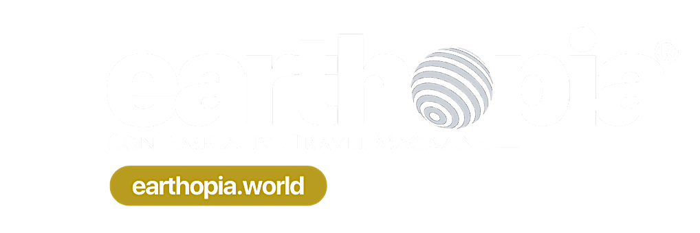 The official logo of Earthopia online magazine. Earthopia is contemplative travel magazine that tells unique travel stories about the world.